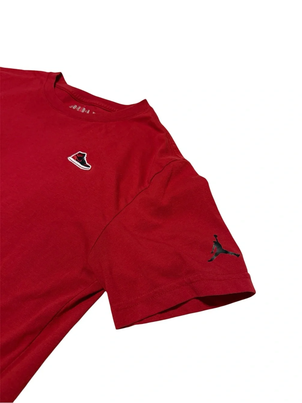 Youth Large AJ1 Jordan Red Short Sleeve Tee with Jumpman Patch